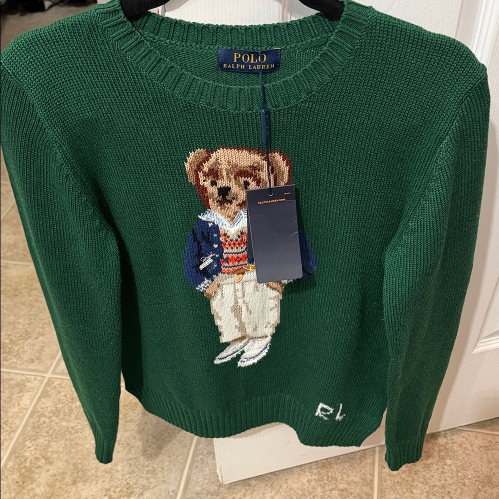 Ralph Lauren Green Sweater with Bear Motif